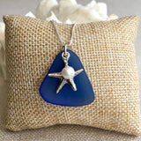 Wedge Sea Glass & Pearl Necklace - Starry Sky - Pearl Jewelry